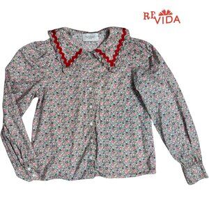 Luminary Fine Collection Peter Pan Collared Floral Vintage Inspired Button Down